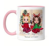 Kiddle-Design Mug Personnalisé Meilleures Amies pour Noël - Cadeau de Noël Rose à Personnaliser en Ligne pour les Copines