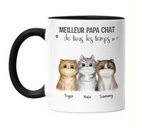 Kiddle-Design Mug Personnalisé Noir pour Propriétaire de Chat - Cadeau Papa de Chat, Amoureux des Chats, Motif Félin, Slogan, Nom, Ami des Chats, Animal de Compagnie