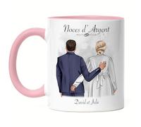 Kiddle-Design Mug Rose anniversaire de mariage d'argent Personnalisé Image anniversaire de mariage d'argent Cadeau 25e anniversaire de mariage pour les couples