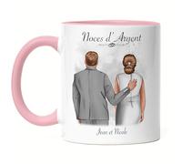 Kiddle-Design Mug Rose Noces d'Argent Personnalisé Image Mariage d'Argent Cadeau Anniversaire 25e anniversaire de mariage pour les couples