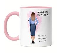 Kiddle-Design Mug Rose personnalisé pour institutrice | Cadeau d'adieu avec nom et slogan | Meilleure institutrice du monde | Cadeau de remerciement pour l'obtention du diplôme