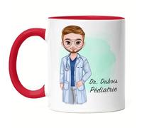Kiddle-Design Mug Rouge Médecin personnalisé | Cadeau d'examen de médecine | Personnalisé avec nom pour futur médecin Cadeau de fin d'études Merci et adieu