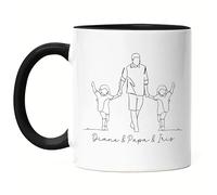 Kiddle-Design Père et Filles Mug Noire Personnalisé Line Art Papa Enfant Filles Cadeau Fête des Pères Noms Fête des Pères Anniversaire