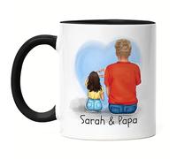 Kiddle-Design Père Fille Tasse Noire Personnalisée Cadeau Fête des Pères Papa Enfants Bébé Fils Fille Nom Cadeau Tasse à café pour pères Fête des Pères Papatag