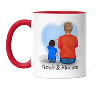 Kiddle-Design Père Fils Tasse Rouge Personnalisée Cadeau Fête des Pères Papa Enfants Nom Cadeau Tasse à café pour pères Fête des Pères Papatag
