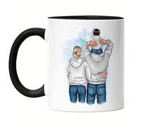 Kiddle-Design Père Mère Enfant Tasse Noire Cadeau Fête des Pères Personnalisé Papa Maman Bébé Fils Fille Cadeau Fête des Mères Fête des Pères Anniversaire