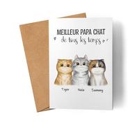 Kiddle-Design Propriétaire de chat Carte personnalisée Papa chat 3 chats Amoureux des chats Proverbe Nom Ami des chats Animal de compagnie Carte de voeux d'anniversaire