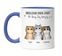 Kiddle-Design Propriétaire de chat Mug Bleue Personnalisé Cadeau Papa de chat 3 Amoureux des chats Motif de chat Slogan Nom Ami des chats Animal de compagnie