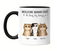 Kiddle-Design Propriétaire de chat Mug Noire Personnalisé Cadeau Maman chat Amoureux des chats Slogan Nom Ami des chats Animal de compagnie 3 chats