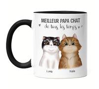 Kiddle-Design Propriétaire de chat Mug Noire Personnalisé Cadeau Papa 2 chats Amoureux des chats Proverbe Nom Ami des chats Animal de compagnie
