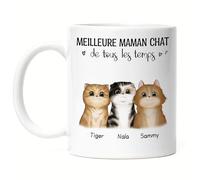 Kiddle-Design Propriétaire de chat Mug Personnalisé Cadeau Maman chat Amoureux des chats Slogan Nom Ami des chats Animal de compagnie 3 chats