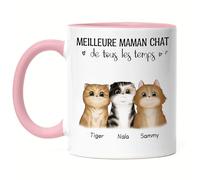 Kiddle-Design Propriétaire de chat Mug Rose Personnalisé Cadeau Maman chat Amoureux des chats Slogan Nom Ami des chats Animal de compagnie 3 chats