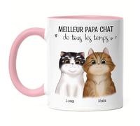 Kiddle-Design Propriétaire de chat Mug Rose Personnalisé Cadeau Papa 2 chats Amoureux des chats Proverbe Nom Ami des chats Animal de compagnie