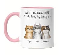 Kiddle-Design Propriétaire de chat Mug Rose Personnalisé Cadeau Papa de chat 3 Amoureux des chats Motif de chat Slogan Nom Ami des chats Animal de compagnie