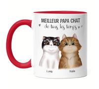 Kiddle-Design Propriétaire de chat Mug Rouge Personnalisé Cadeau Papa 2 chats Amoureux des chats Proverbe Nom Ami des chats Animal de compagnie