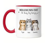 Kiddle-Design Propriétaire de chat Mug Rouge Personnalisé Cadeau Papa de chat 3 Amoureux des chats Motif de chat Slogan Nom Ami des chats Animal de compagnie