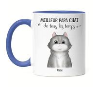 Kiddle-Design Propriétaire de chat Tasse Bleue personnalisée Cadeau Papa chat Amoureux des chats Proverbe Nom Ami des chats Animal de compagnie