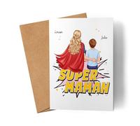 Kiddle-Design Super Maman Carte personnalisée Fête des Mères Carte d'anniversaire maman mère anniversaire avec fils fille enfant