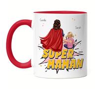 Kiddle-Design Super Maman Mug Rouge personnalisé pour la Fête des Mères Cadeau pour Maman Anniversaire Fête des Mères avec Fils Fille Bébé