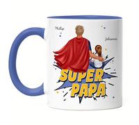Kiddle-Design Super Papa Mug Bleue personnalisé pour la fête des pères Cadeau pour l'anniversaire de papa avec fils fille bébé