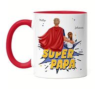 Kiddle-Design Super Papa Mug Rouge personnalisé pour la fête des pères Cadeau pour l'anniversaire de papa avec fils fille bébé