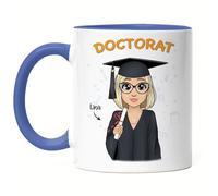 Kiddle-Design Tasse Bleue de graduation personnalisée | Cadeau de graduation Baccalauréat Licence Bachelor Master Femme | Cadeau de graduation avec nom diplômé Docteur