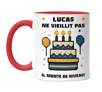 Kiddle-Design Tasse de gamer, personnalisable, cadeau d'anniversaire, pour les joueurs de joueurs, les nerds, tasse de joueur, pour homme, un joueur ne vieillit pas, rouge