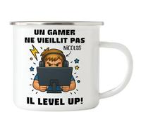 Kiddle-Design Tasse de joueur personnalisée, cadeau d'anniversaire pour les joueurs, gamers, nerds, tasse de joueur pour hommes, UN joueur ne vieillit pas il levele, tasse en émail