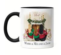 Kiddle-Design Tasse de Noël Noire Personnalisée 3 Amies Bff Tasse Idée Cadeau Meilleure Amie Personnalisée Tasses Amitié Noël Saint-Nicolas Soulmate
