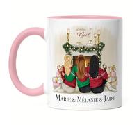 Kiddle-Design Tasse de Noël Rose Personnalisée 3 Amies Bff Tasse Idée Cadeau Meilleure Amie Personnalisée Tasses Amitié Noël Saint-Nicolas Soulmate
