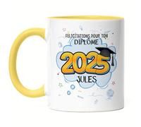 Kiddle-Design Tasse Jaune de graduation personnalisée | Cadeau examen de fin d'études Noms Année | Félicitations Diplôme d'études Bachelor Master