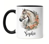 Kiddle-Design Tasse Noire Chevaux Personnalisée Fille Tasse Enfant Enfant Fille Cheval Poney Cadeau Tasse avec nom Motif Cheval