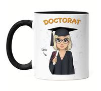 Kiddle-Design Tasse Noire de graduation personnalisée | Cadeau de graduation Baccalauréat Licence Bachelor Master Femme | Cadeau de graduation avec nom diplômé Docteur