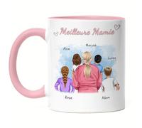 Kiddle-Design Tasse Rose Personnalisée Pour 4 Petits-Enfants - Idéal Fête Des Mères, Anniversaire Et Cadeau Mamie Avec Petite-Filles Et Petit-Fils - Meilleure Mamie Du Monde