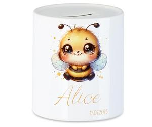 Kiddle-Design Tirelire pour enfants avec nom personnalisé, motif animal abeille, cadeau pour garçon et fille pour anniversaire, Noël, naissance et baptême - Cochon tirelire cadeau d'argent et exauçant