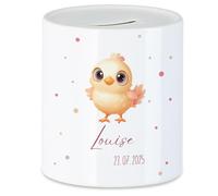 Kiddle-Design Tirelire pour enfants avec nom personnalisé, motif animal poussin, cadeau pour fille et garçon, anniversaire, Noël, naissance et baptême - Tirelire cochon et exaucement de vœux