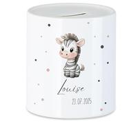 Kiddle-Design Tirelire pour enfants avec nom personnalisé, motif animal zèbre - Cadeau pour fille et garçon pour anniversaire, Noël, naissance et baptême - Cochon tirelire cadeau d'argent et