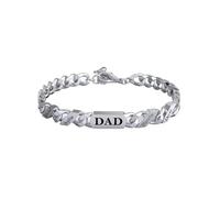 Kiddo Sky Bracelet Papa Personnalisé pour Homme, Chaîne à Maillons Cubains en Acier Inoxydable avec Prénom de L'enfant, 25 cm, Bijou Tendance pour Anniversaire, Noël, Fête des Pères (Silber)