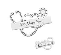 Kiddo Sky Broche Personnalisée avec Nom Plaqué Or 18 Carats Étiquette D'identification, Cadeau de la Semaine des Infirmières pour Médecin, Assistant Médical, RN, LPN (Argent)