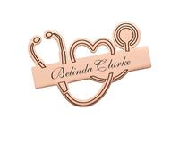 Kiddo Sky Broche Personnalisée avec Nom Plaqué Or 18 Carats Étiquette D'identification, Cadeau de la Semaine des Infirmières pour Médecin, Assistant Médical, RN, LPN (Or rose)
