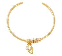 Kiddo Sky Cadeaux pour Maman, Bracelet Ouvert Personnalisé avec Perles Gravées, Bracelet Manchette en Acier Inoxydable avec Prénom, Pierre de Naissance et Breloque Cœur pour Maman (Or, Cœur)