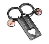 Kiddo Sky Lot de 2 Porte-clés Personnalisés pour Couple, Porte-clés Puzzle en Forme de Cœur, Porte-clés Assorti, Cadeaux pour Petit Ami Petite Amie (Noir, Photo)