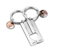 Kiddo Sky Lot de 2 Porte-clés Personnalisés pour Couple, Porte-clés Puzzle en Forme de Cœur, Porte-clés Assorti, Cadeaux pour Petit Ami Petite Amie (Argent, Photo)