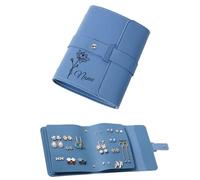 Kiddo Sky Organiseur de Boucles D'oreilles Personnalisé avec Conception de Livre Pliable, Étui de Voyage Portable en Cuir PU pour Boucles D'oreilles, Cadeau de Demoiselle D'honneur (Bleu)