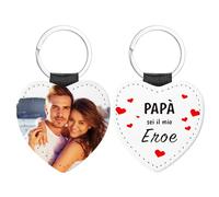 Kiddo Sky Porte-clés en Cuir Personnalisé pour Homme Double Face avec Photo Personnalisée pour Couple Petit Ami Famille (Cœur)