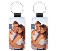 Kiddo Sky Porte-clés en Cuir Personnalisé pour Homme Double Face avec Photo Personnalisée pour Couple Petit Ami Famille (Rectangle)