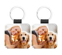 Kiddo Sky Porte-clés en Cuir Personnalisé pour Homme Double Face avec Photo Personnalisée pour Couple Petit Ami Famille (Carré)