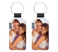 Kiddo Sky Porte-clés en Cuir Personnalisé pour Homme Double Face avec Photo Personnalisée pour Couple Petit Ami Famille (Rectangle en Coupe)