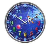 Kiddus Horloge Murale Éducative pour Enfants, Garçon, Fille. Diamètre 30 cm.Time Teacher Analogique avec Exercices. Mécanisme en Quartz Silencieux. English XL Galaxy