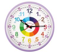 Kiddus Horloge Murale Éducative pour Enfants, Garçon, Fille. Diamètre 30 cm.Time Teacher Analogique avec Exercices. Mécanisme en Quartz Silencieux. XL Pastel Purple FRANÇAIS